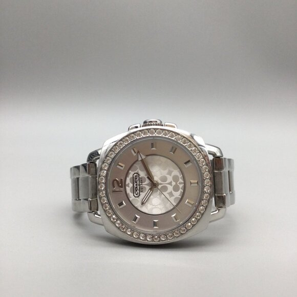 Coach Boyfriend Watch Women 35mm Silver Tone Bling Logo Dial New Battery 6" - Picture 4 of 13